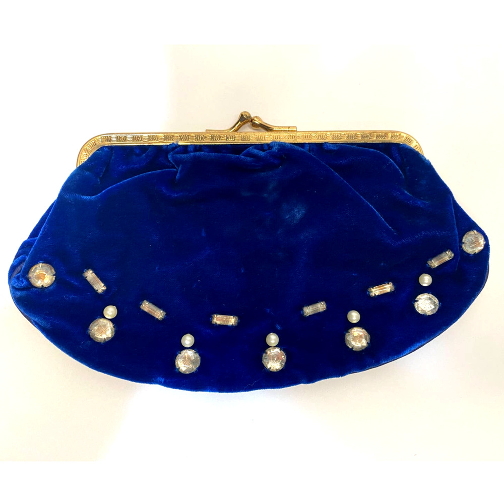 Vintage Celebrity Inc. Velvet Clutch Blue with Silver Rhinestones